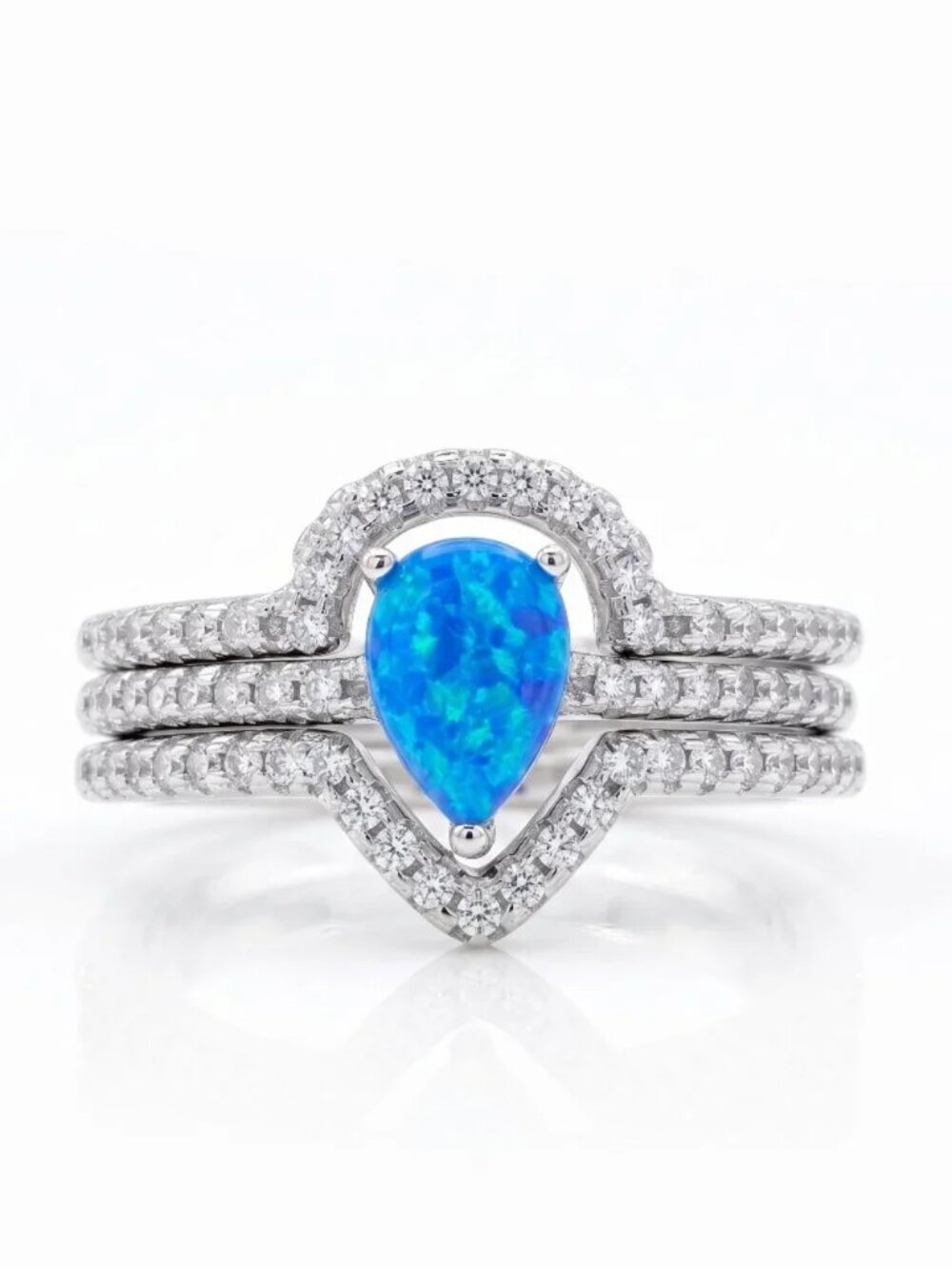 Blue Opal 3 piece ring set, size 7, 925 Sterling Silver Charmed Aroma